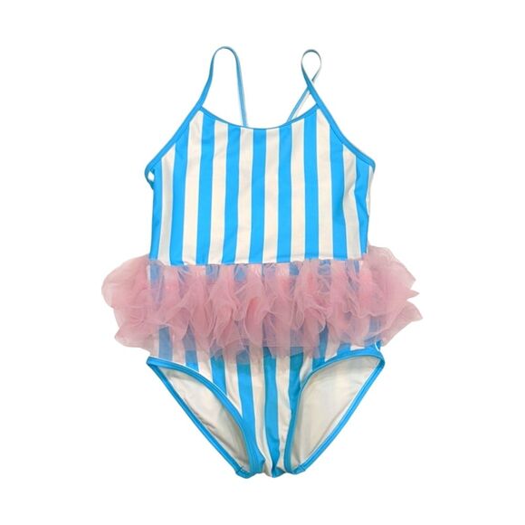 Tucker + Tate Blue Aqua White Pink Tute Swimsuit Swim Beach Summer Girls Size 7 - Picture 1 of 6